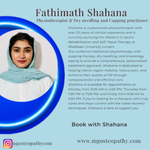 Fathimath Shahana | MG Osteopathy & Sports Injury Clinic, Hackney, London